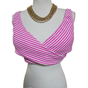 NWT Freshwater Womens Pink Striped Padded Crossfront Swimsuit Top Size XXL